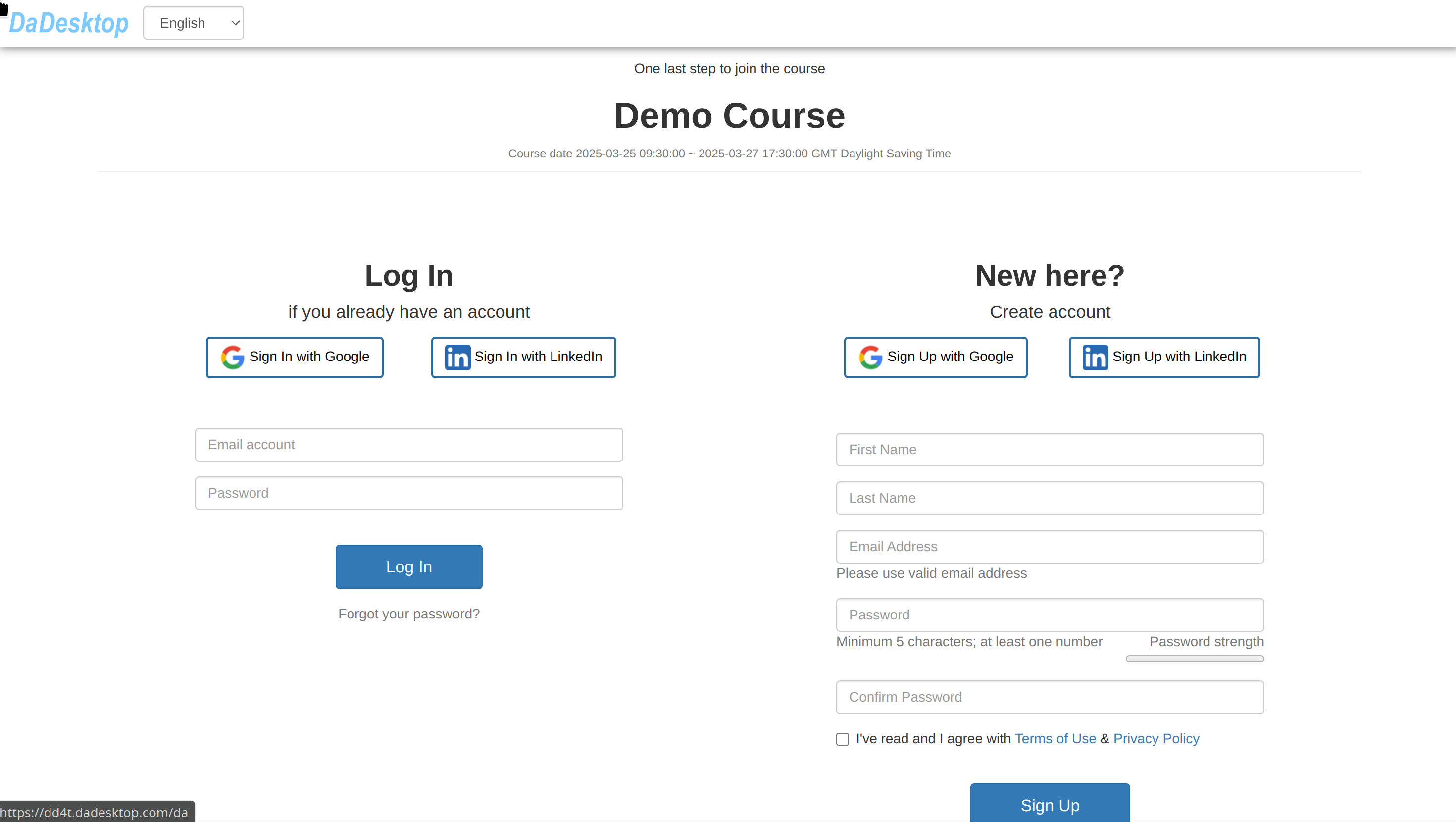Create Account / Log In to Course